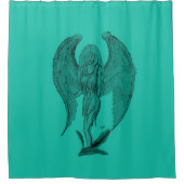 Angel , Stift Kunst , grün schwarz Design Duschvorhang (Vorderseite)