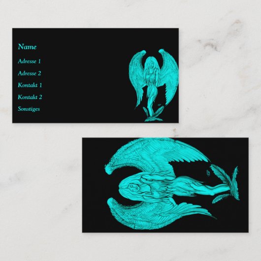 Angel , Stift Kunst , grün schwarz Design Visitenkarte (Vorne/Hinten)