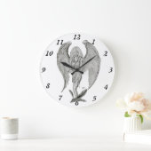 Angel , Stifterkunst , Schwarz-Weiß-Design Große Wanduhr (Zuhause)