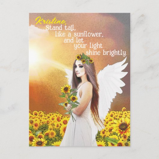 Angel Sunflower Stand Tall Quote Individuelle Name Postkarte (Vorderseite)