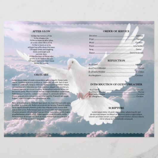 Angel-Taube-Beerdigungsvorlage (Rückseite)