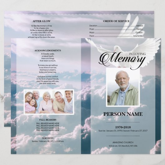 Angel-Taube-Beerdigungsvorlage (Vorne/Hinten)