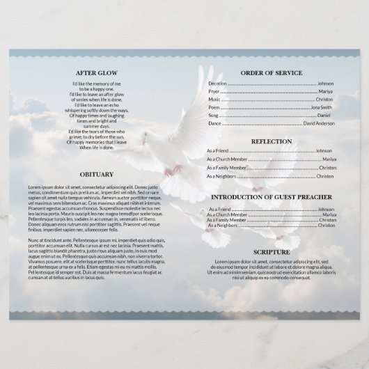 Angel-Taube-Beerdigungsvorlage (Rückseite)