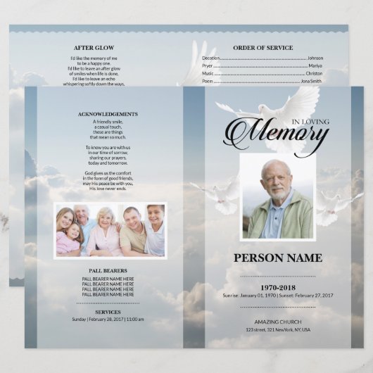 Angel-Taube-Beerdigungsvorlage (Vorne/Hinten)