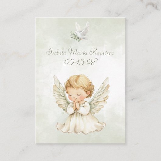 Angel Taufe beten Kindererinnerungskarte Visitenkarte (Vorderseite)