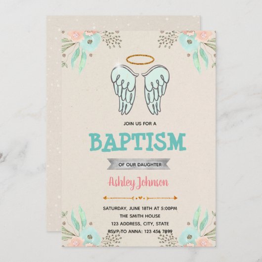 Angel Taufe Geburtstagsfeier Einladung (Vorne/Hinten)