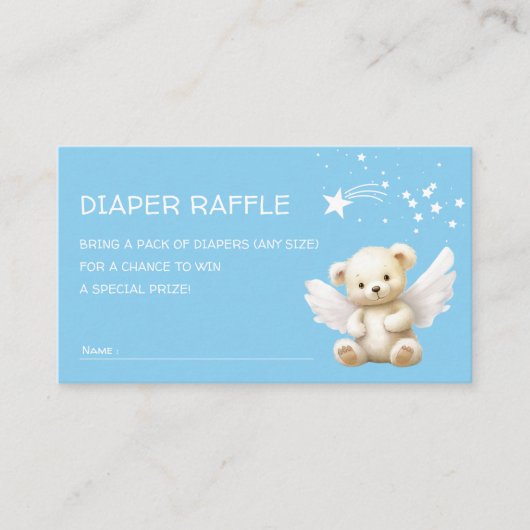 Angel Teddy Bear Baby Blue Diaper Raffle Ticket Begleitkarte (Vorderseite)