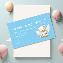 Angel Teddy Bear Baby Blue Diaper Raffle Ticket Begleitkarte