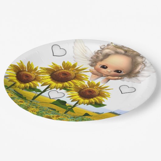 Angel-Teller für Sonnenblumen Pappteller (Schrägansicht)