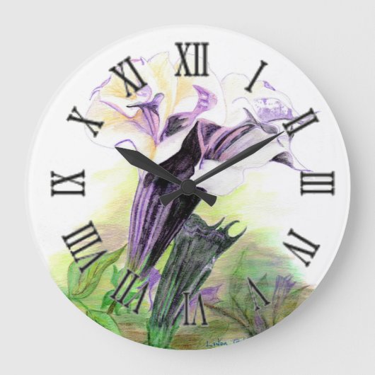 Angel-Trumpet mit doppeltem Lavendel, große runde Wanduhr (Vorderseite)