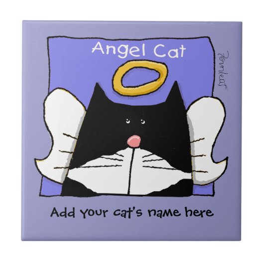 Angel Tuxedo Cat Personalize Fliese (Vorderseite)