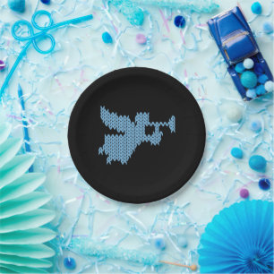 Angel Ugly Weihnachtssüßchen Knitting Blau Pappteller