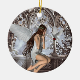 Angel und ihre Taube Keramik Ornament