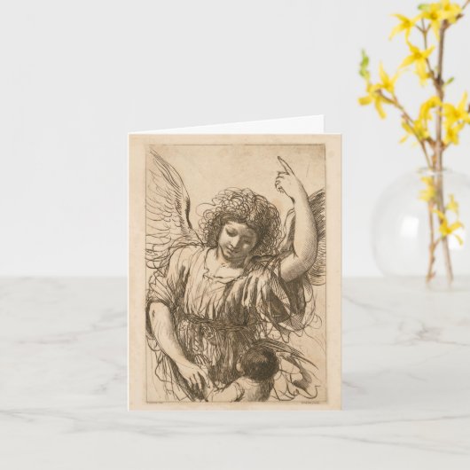 Angel und Kind (Guercino) Karte (Gelbe Blume)