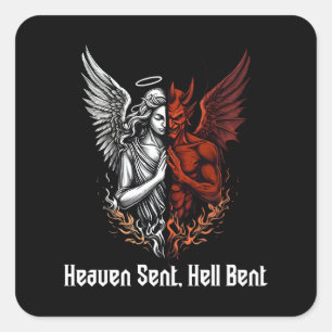 Angel und Teufel Half Himmel Sent Hell Bent Quadratischer Aufkleber