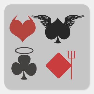 Angel- und Teufelskarte-Anzug Grau-Quadrat-Aufkleb Quadratischer Aufkleber