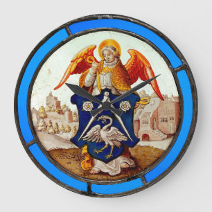 Angel und Wappen aus dem Mittelalter Große Wanduhr