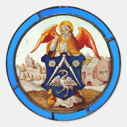 Angel und Wappen aus dem Mittelalter Runder Aufkleber (Vorderseite)