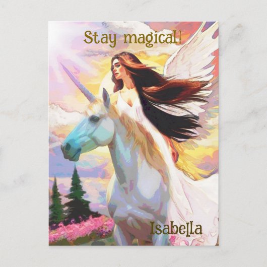 Angel Unicorn Bleibe Magisches Wasserfarben Art Mo Postkarte (Vorderseite)