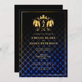 Angel-Wappen | Gold Royal Blue Luxury Wedding Einladung