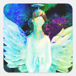 Angel Watercolor Green Blue Wings Halo Art Quadratischer Aufkleber