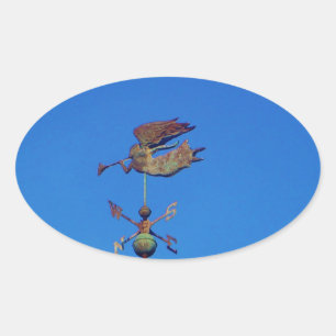 Angel Weather Vane Bright Blue Sky Ovaler Aufkleber