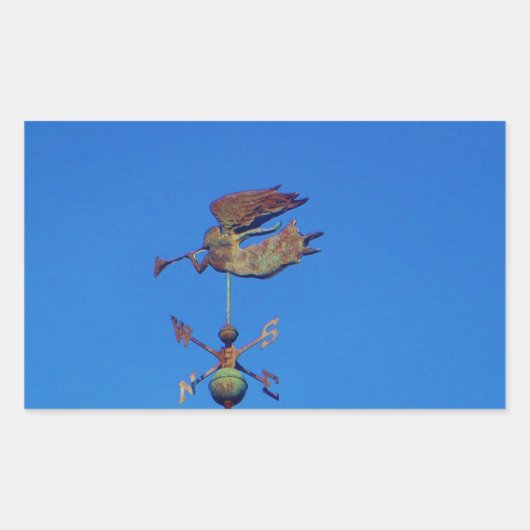 Angel Weather Vane Bright Blue Sky Rechteckiger Aufkleber (Vorderseite)