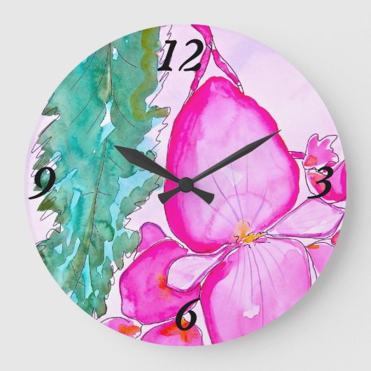 Angel Wing Begonia Große Wanduhr (Vorderseite)