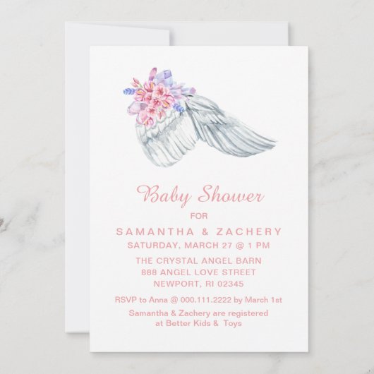 ~ Angel Wing Feathers Crystals Shower Einladung (Rückseite)