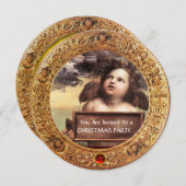 ANGEL ,WINGED CHERUB CHRISTMAS PARTY Red Ruby Gem Einladung (Vorne/Hinten)