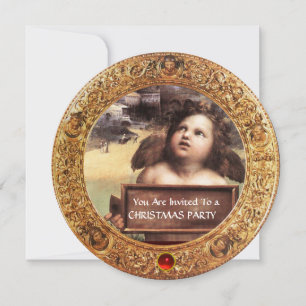 ANGEL ,WINGED CHERUB CHRISTMAS PARTY Red Ruby Gem Einladung