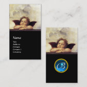 ANGEL Winged Cherub Monogram Blue Sapphire schwarz Visitenkarte (Vorne/Hinten)