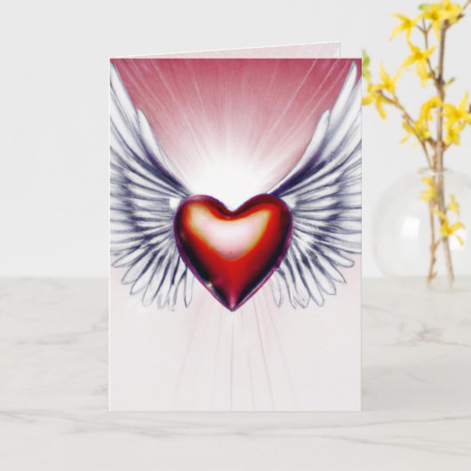Angel Wings and Heart Greeting/Note Card Karte (Gelbe Blume)