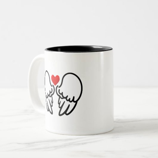 Angel Wings and Heart Minimalis 天使の羽とハートのシンプルマグカップ Zweifarbige Tasse (Vorderseite Links)