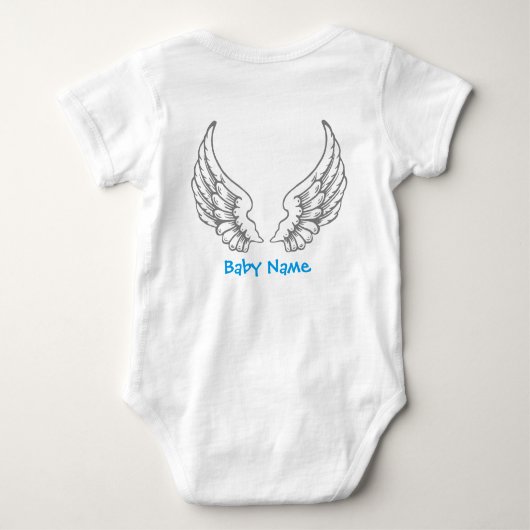 Angel Wings Baby Name Blue Bodysuit Gray Baby Strampler (Rückseite)