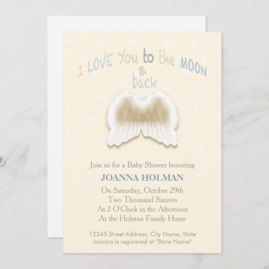 Angel Wings Baby Showcard Einladung (Vorne/Hinten)
