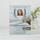 Angel Wings Beach Seashell Feier des Lebens Einladung (Stehend Vorderseite)