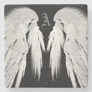 ANGEL WINGS Black Custom Monogram Steinuntersetzer