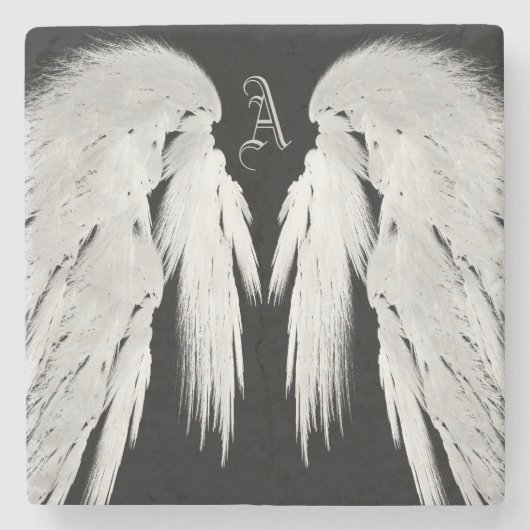 ANGEL WINGS Black Custom Monogram Steinuntersetzer (Vorderseite)