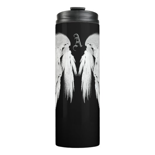ANGEL WINGS Black Custom Monogram Thermosbecher (Vorderseite)