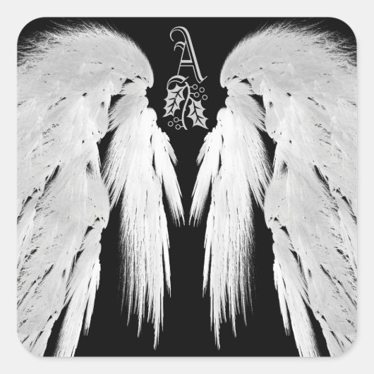 ANGEL WINGS Black Himmlisch Holly Monogram Quadratischer Aufkleber (Vorderseite)