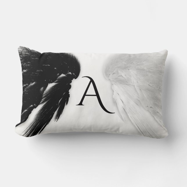 ANGEL WINGS Black + White Monogram Lendenkissen (Vorderseite)