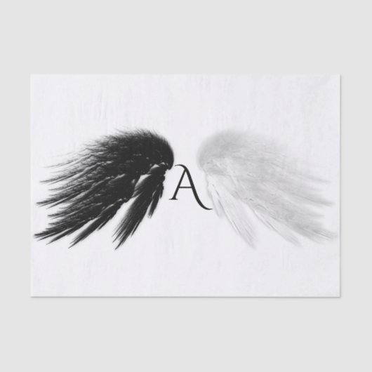 ANGEL WINGS Black + White Monogram Seidenpapier (Vorderseite)