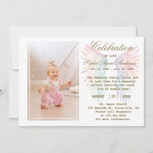 Angel Wings Celebration of Life Foto Memory Einladung (Vorderseite)