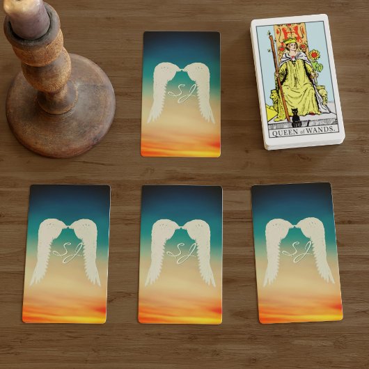 Angel Wings Celestial Sunset Monogram Spielkarten