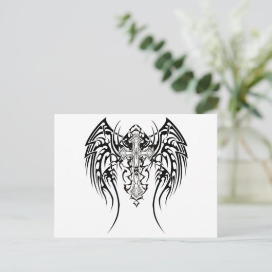 Angel Wings Cross Pattern Postkarte (Stehend Vorderseite)