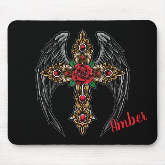 Angel Wings, Cross und Rose Mousepad (Vorne)