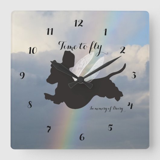 Angel Wings Dachshund Memorial Wallclock Quadratische Wanduhr (Vorderseite)