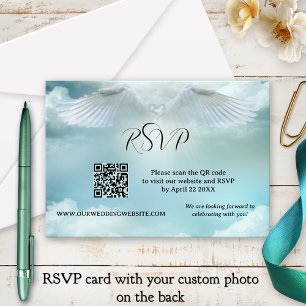 Angel Wings Dream Cloud QR Code Wedding RSVP Card Einladung