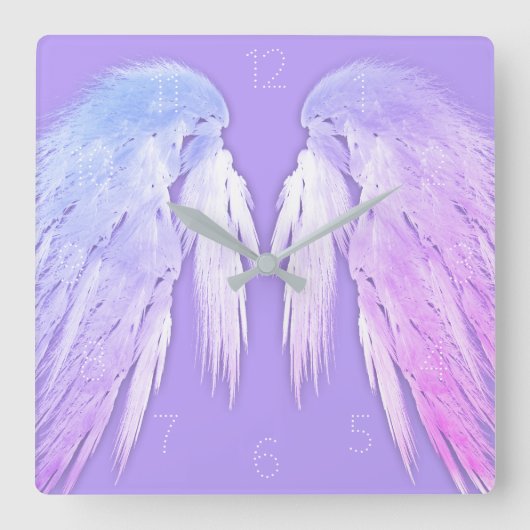 ANGEL WINGS Fairy Lila nummeriert Quadratische Wanduhr (Vorderseite)